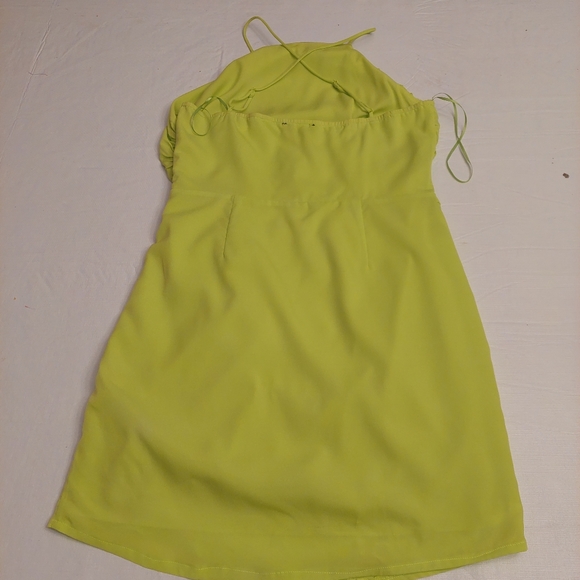 Vici Neon Green Dazzle Me Ruched Halter Neck Mini Dress Dopamine Dressing Size M - Picture 12 of 12